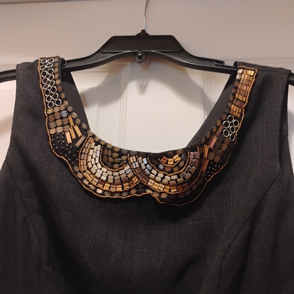 NWT Ellen Tracy Black Sleeveless Dress with Beaded Neckline Size 10 - Picture 3 of 7